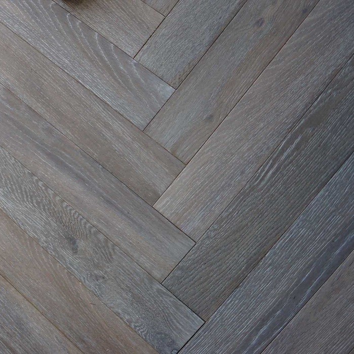 Maxi Herringbone Engineered Wood Flooring Oak Smoked Brushed White Oiled 90x600mm