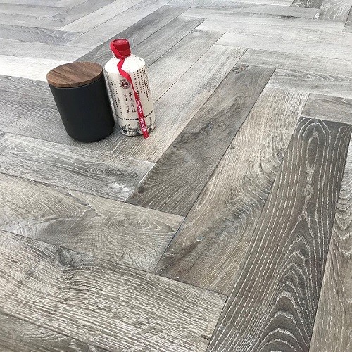 Maxi Herringbone Engineered Wood Flooring Oak Bespoke Medium Grey Brushed Oiled 150x600mm